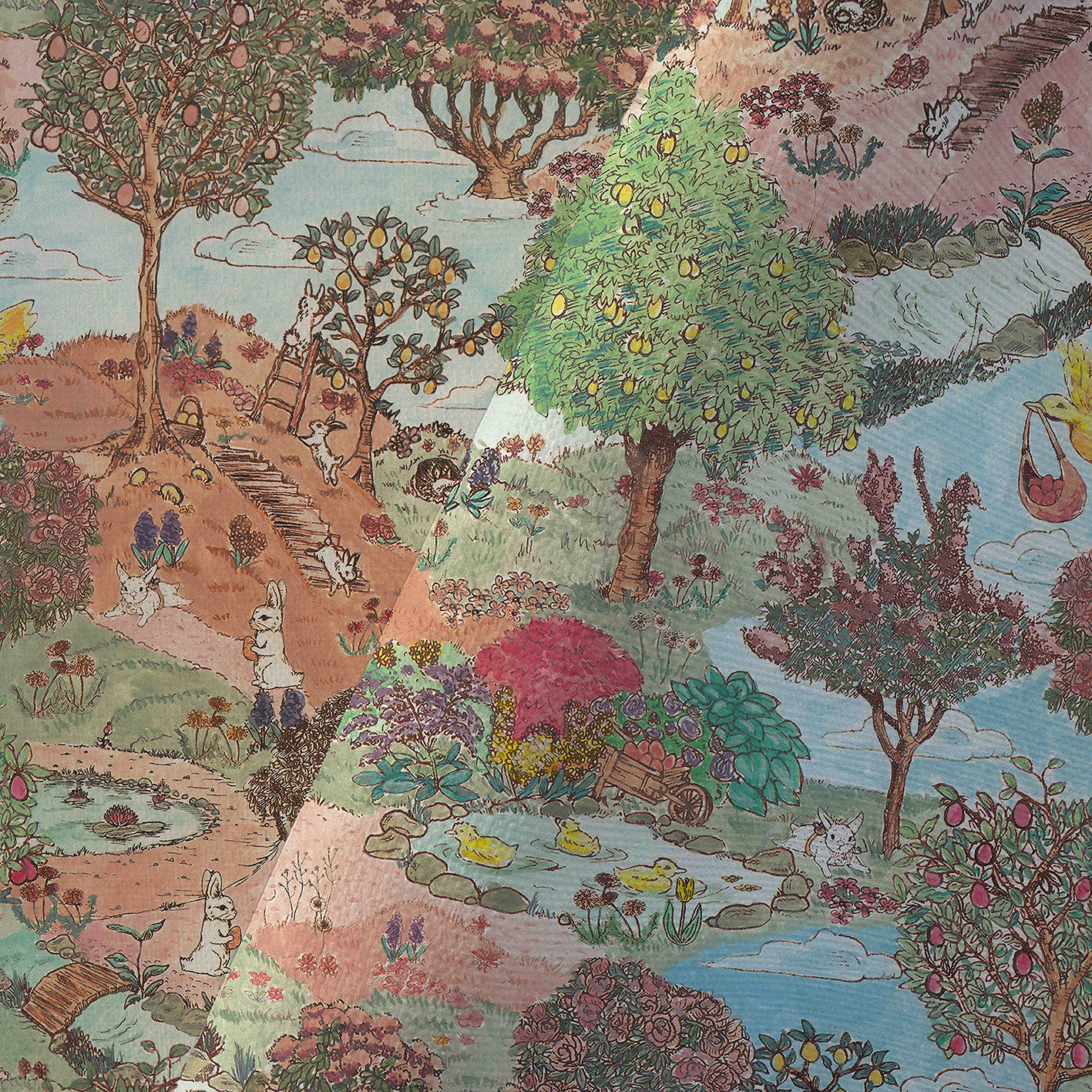 Bunny Playground Rose Waterproof Fabric