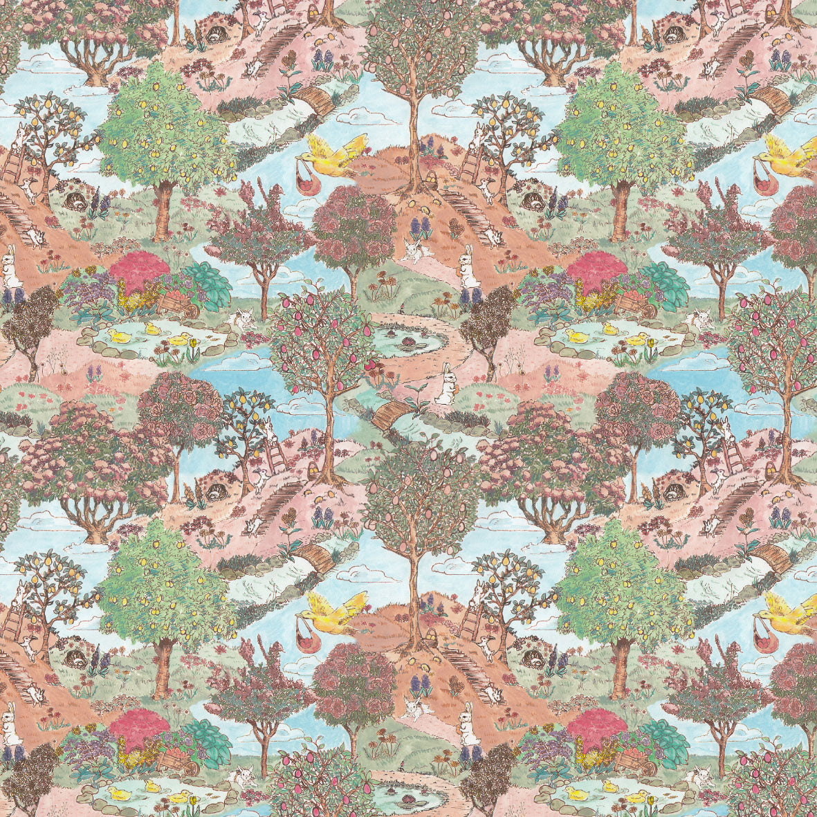 Easter Bunny Playground Non-woven Wallpaper 130cm wide x 300cm height