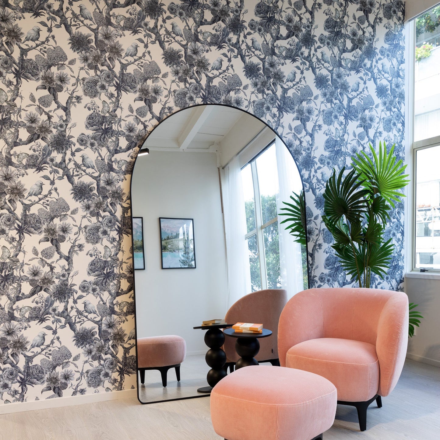 Photo shows the same pattern but on peel & stick wallpaper