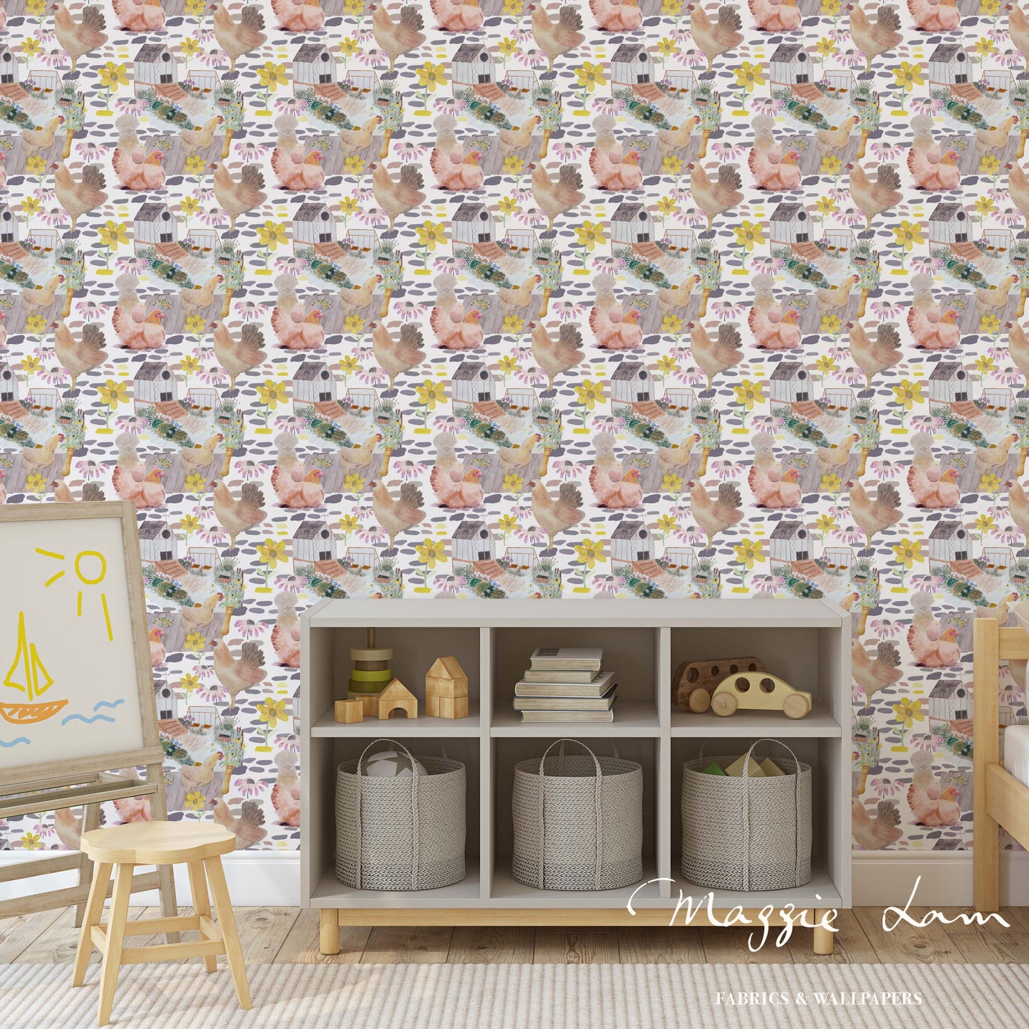 Tiny Chick Cottage (Block Repeat) Non-woven Wallpaper 130cm wide x 300cm height