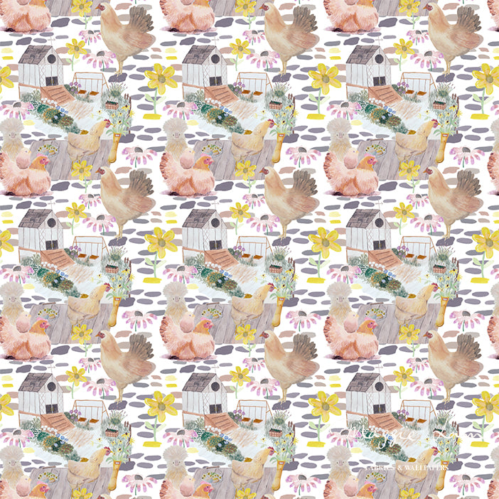 Tiny Chick Cottage (Block Repeat) Non-woven Wallpaper 130cm wide x 300cm height