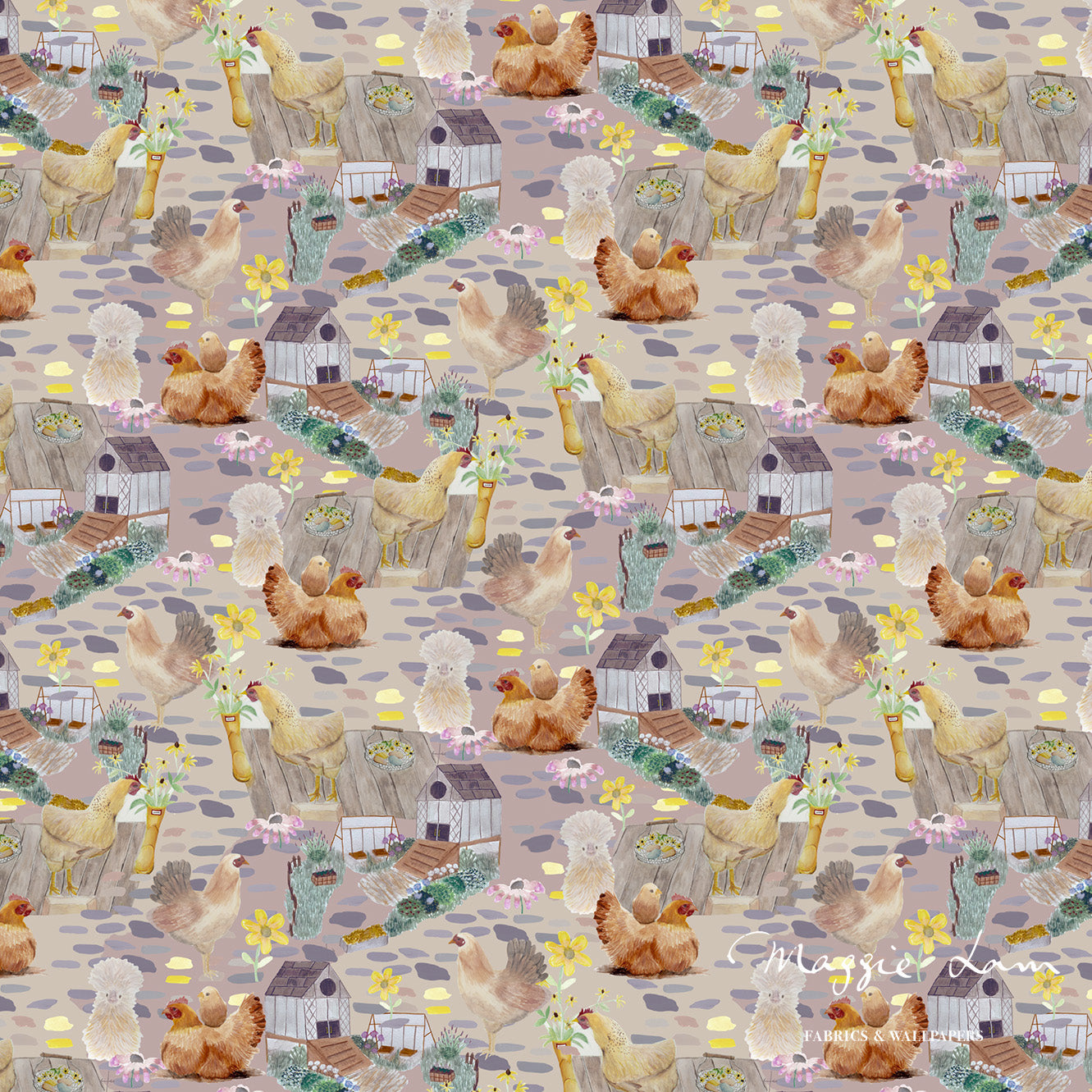 Tiny Chick Cottage (Half Drop) Non-woven Wallpaper 130cm wide x 300cm height