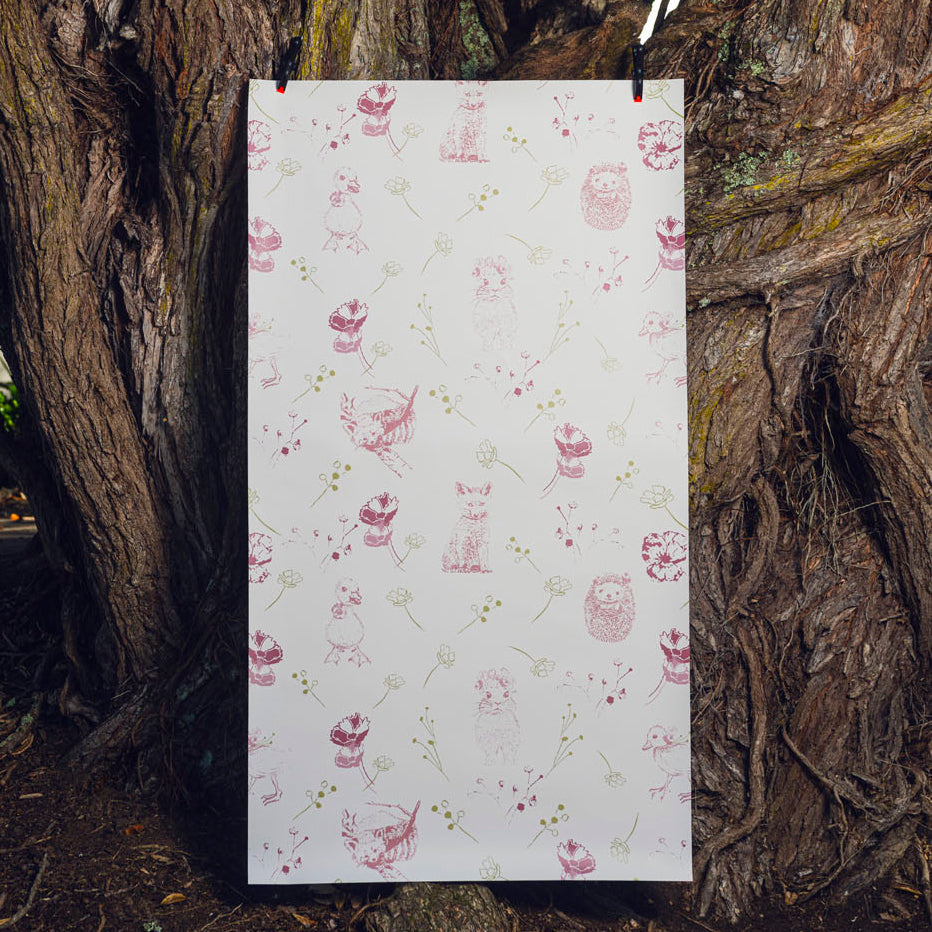 Bunny and Friends with Wildflowers Non-woven Wallpaper 130cm wide x 300cm height