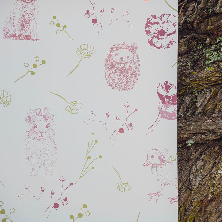 Bunny and Friends with Wildflowers Non-woven Wallpaper 130cm wide x 300cm height