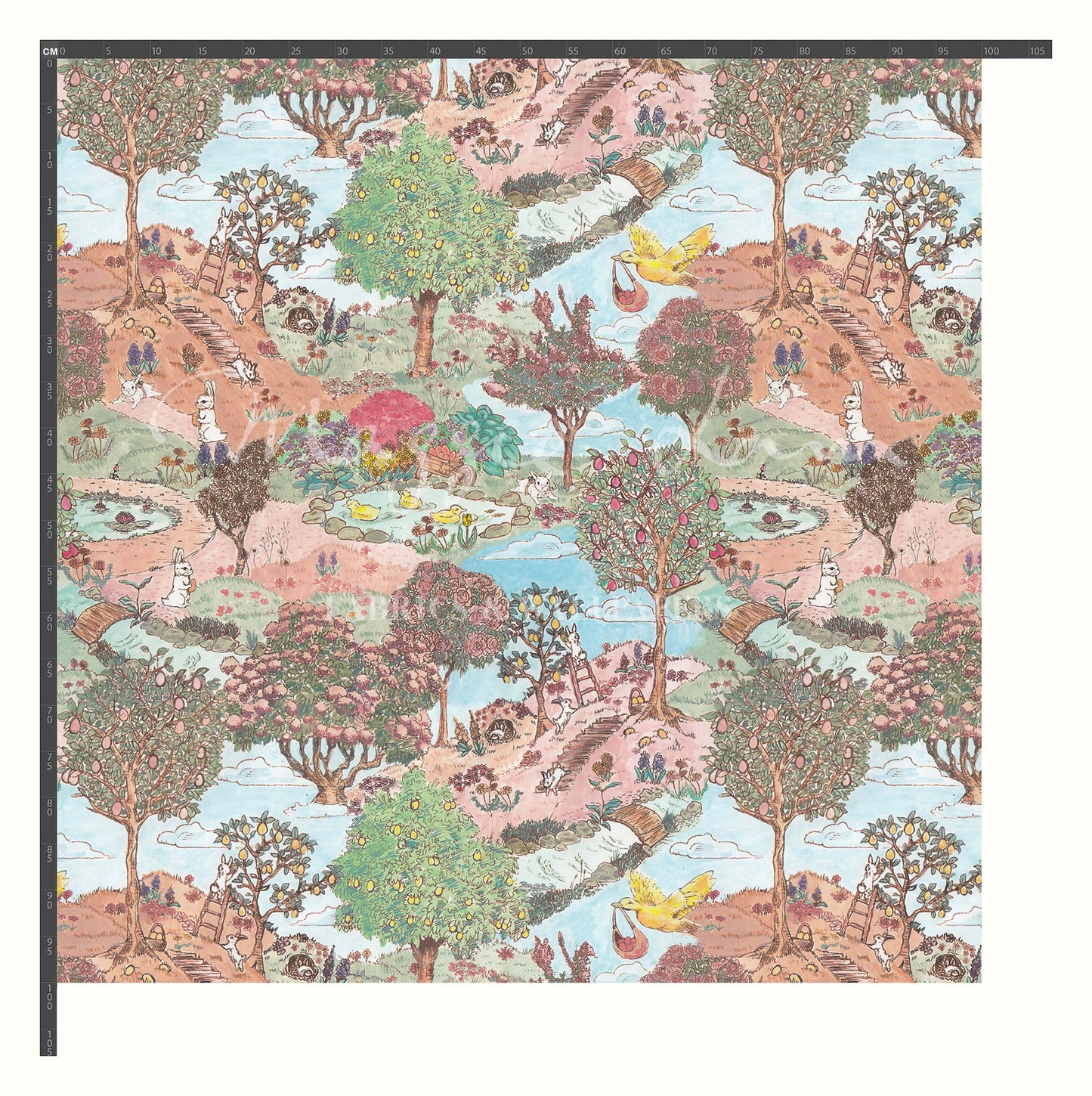 Bunny Playground Rose Waterproof Fabric
