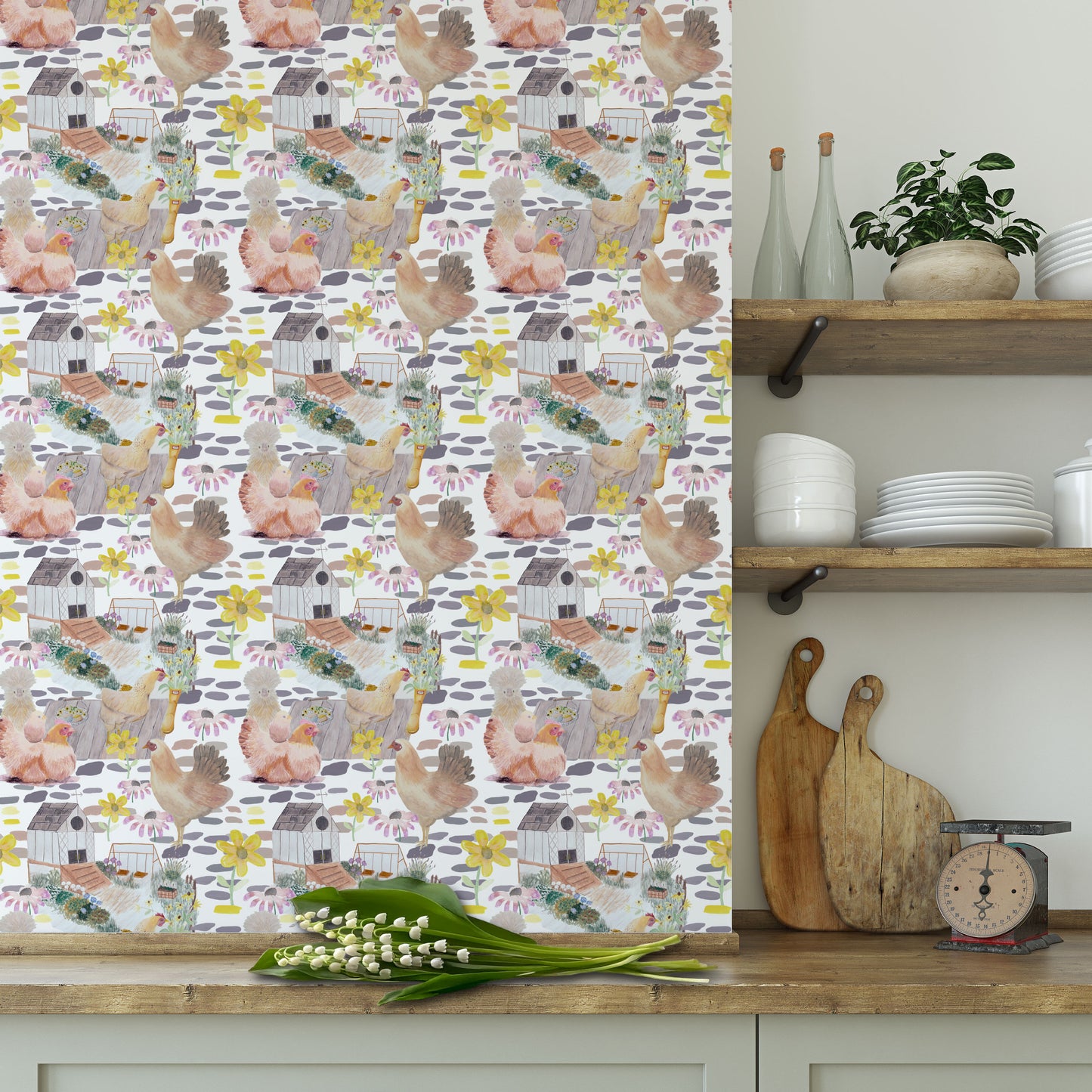 Tiny Chick Cottage (Block Repeat) Non-woven Wallpaper 130cm wide x 300cm height