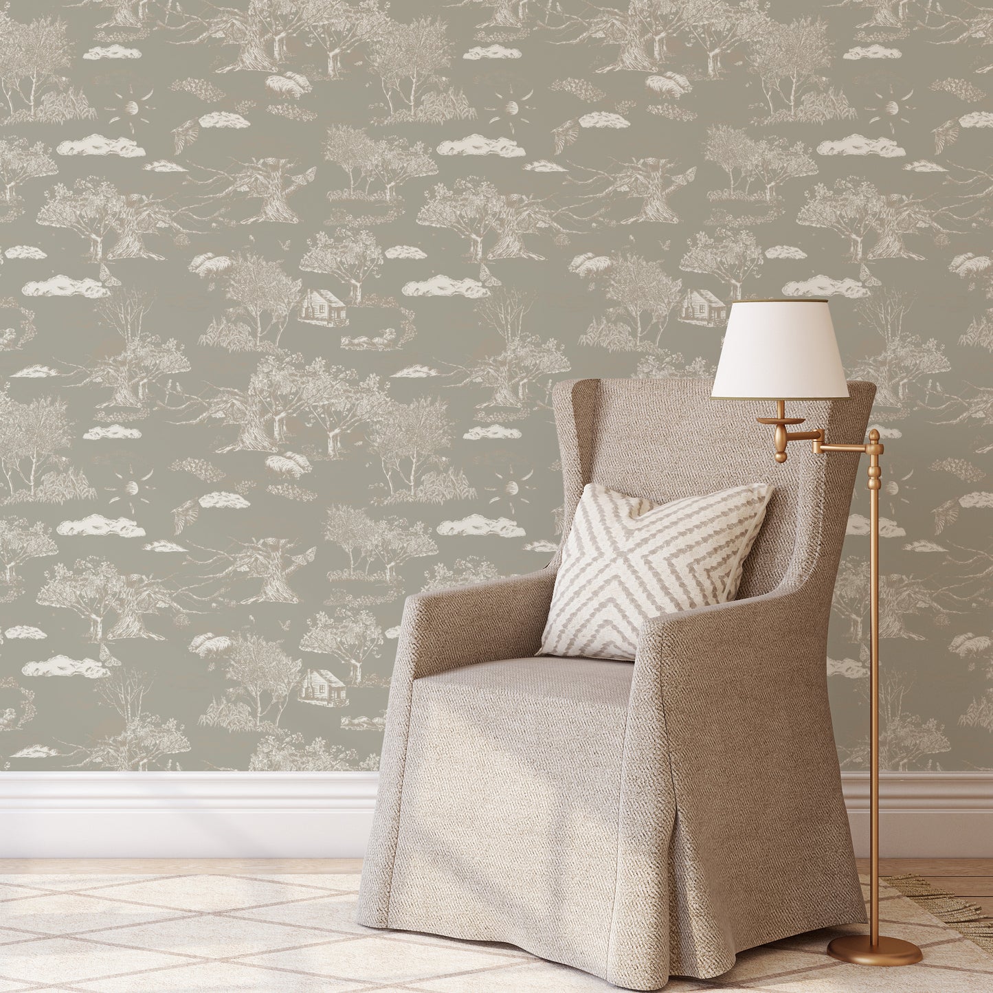 Blue Wonder 2023 Warm Grey on Soft Khaki 130cm wide x 300cm height