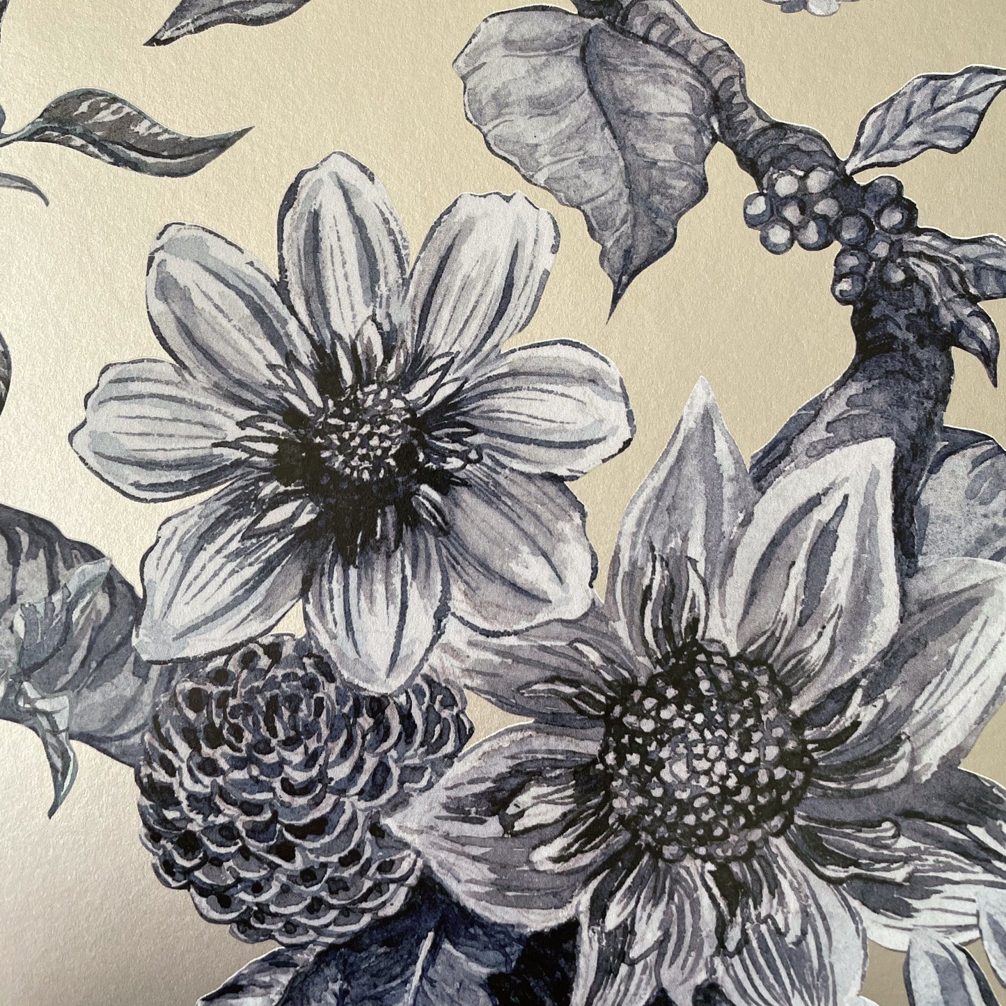 Chinoiserie Garden on Silver Mica Coated Non-Woven Wallpaper_70cm wide x 10.05m long_PRE ORDER