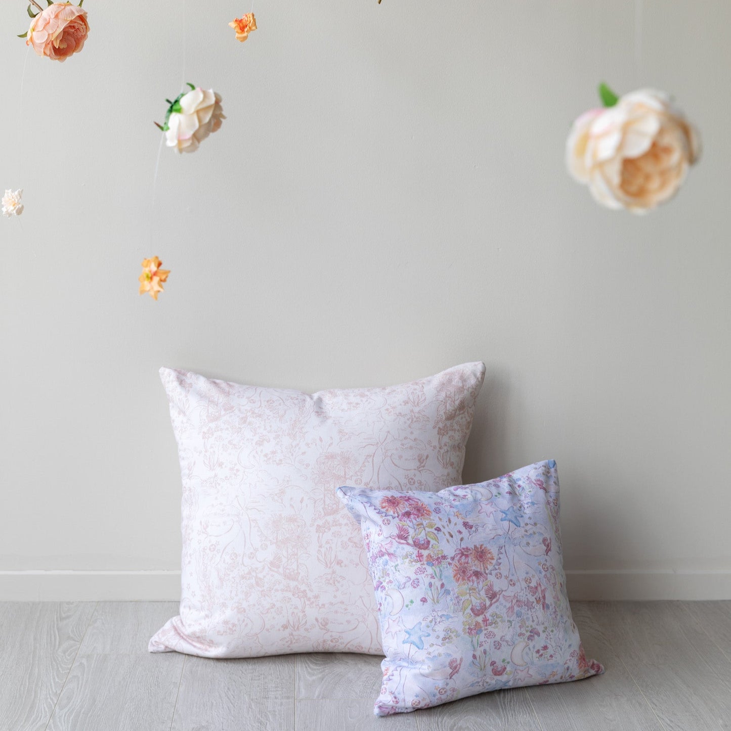 Bunny Fairies in Rose Cotton Cushion Cover