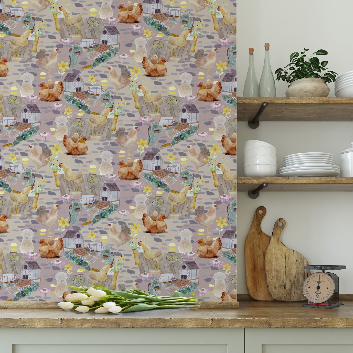 Tiny Chick Cottage (Half Drop) Non-woven Wallpaper 130cm wide x 300cm height