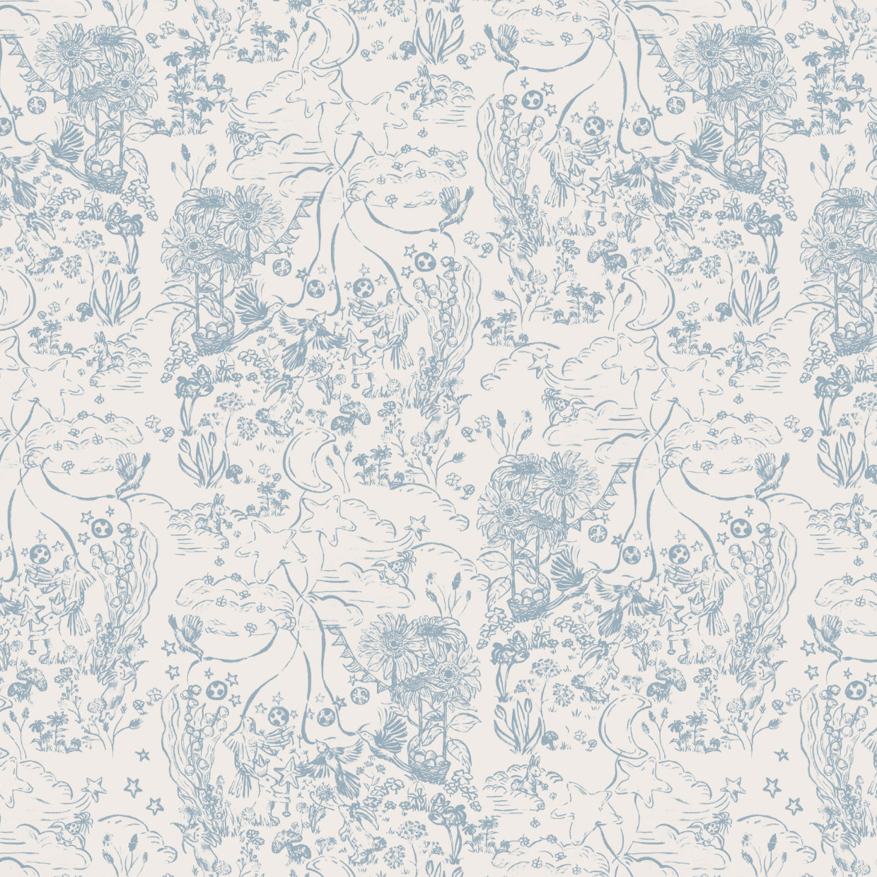 Bunny Fairies in Sky Blue Cotton